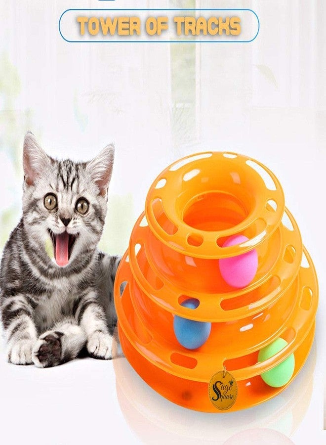 Sage Square Ball Toy for Cats Interactive Tower of Tracks Plastic 3 Layers Pet Game Entertainment Turntable with Colorful - Image 4